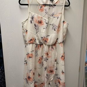 Floral cream dress with peach and gray flowers